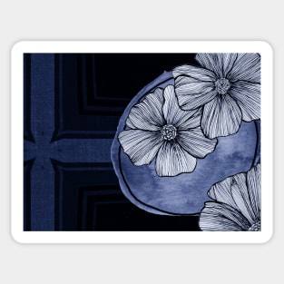 Contemporary Modern Art Botanical In Blue Sticker